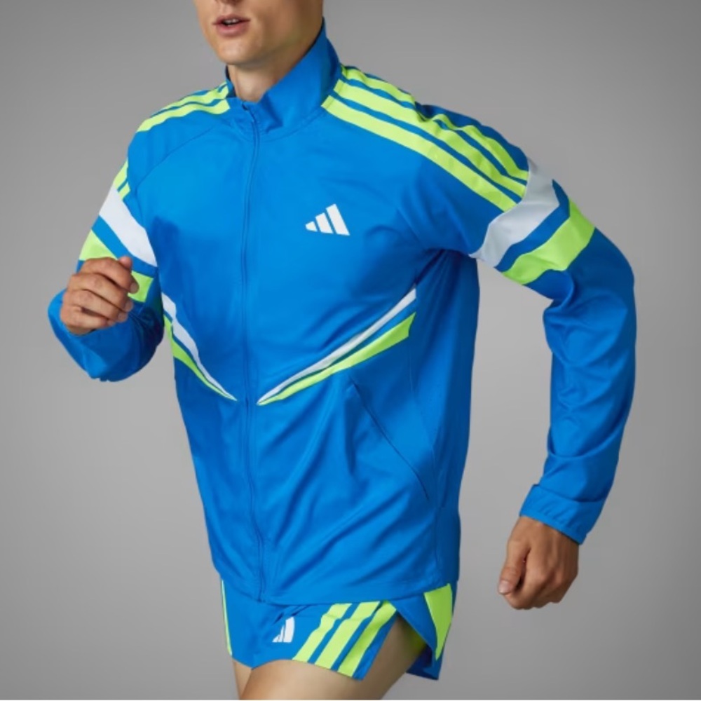 Adidas Adizero Blue and Neon Yellow Jacket, size small NWT